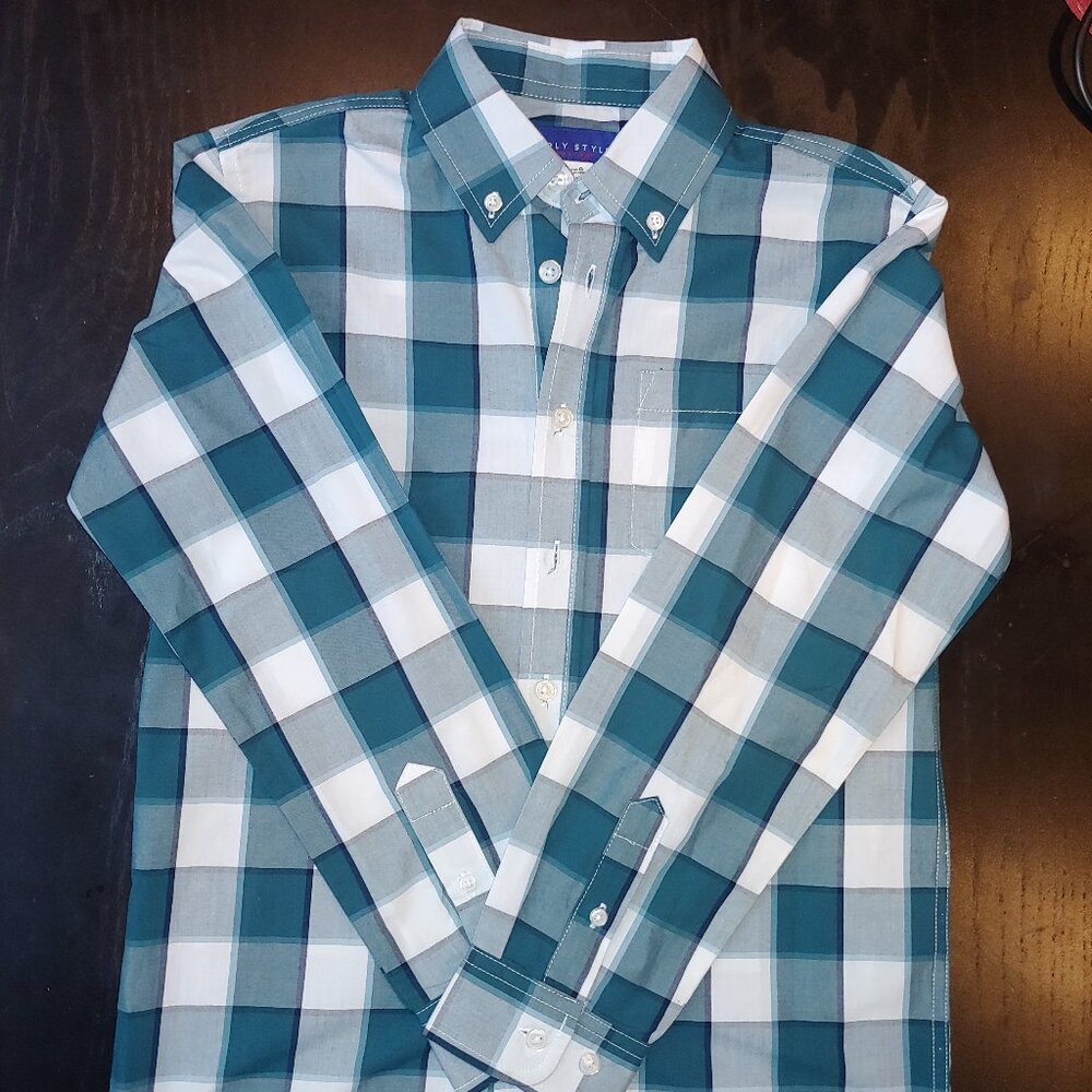 Button down shirt green/white size 10/12